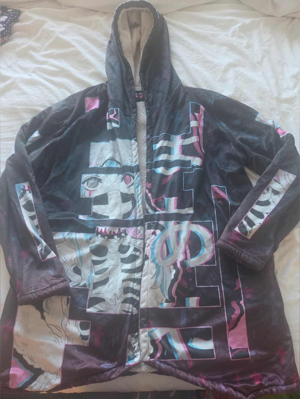 Unisex Black Purple Pink Graphic Hooded Jacket